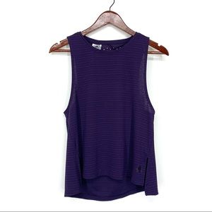 Adidas Purple Striped Climachill Athletic Muscle Tank Top With Cut Out Back Nwot